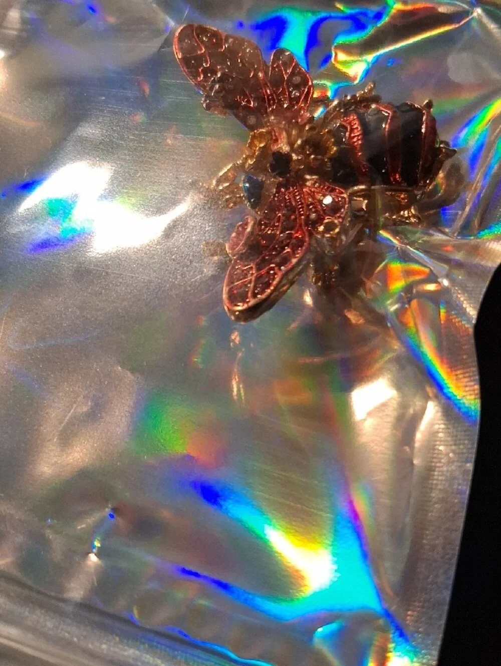 & Other Stories Gold Bee Brooch with Blue and Red Enamel